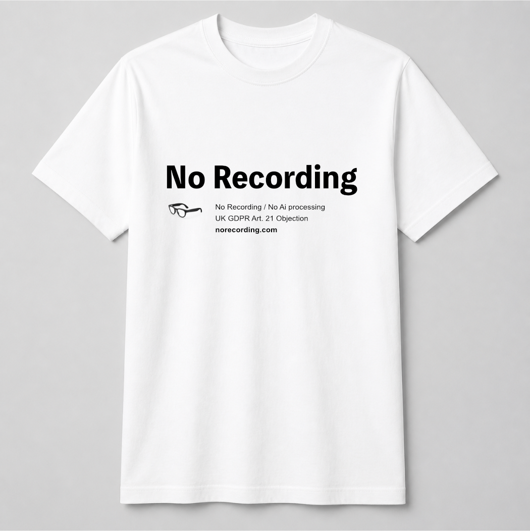 No Recording T-Shirt with glasses mark on the left